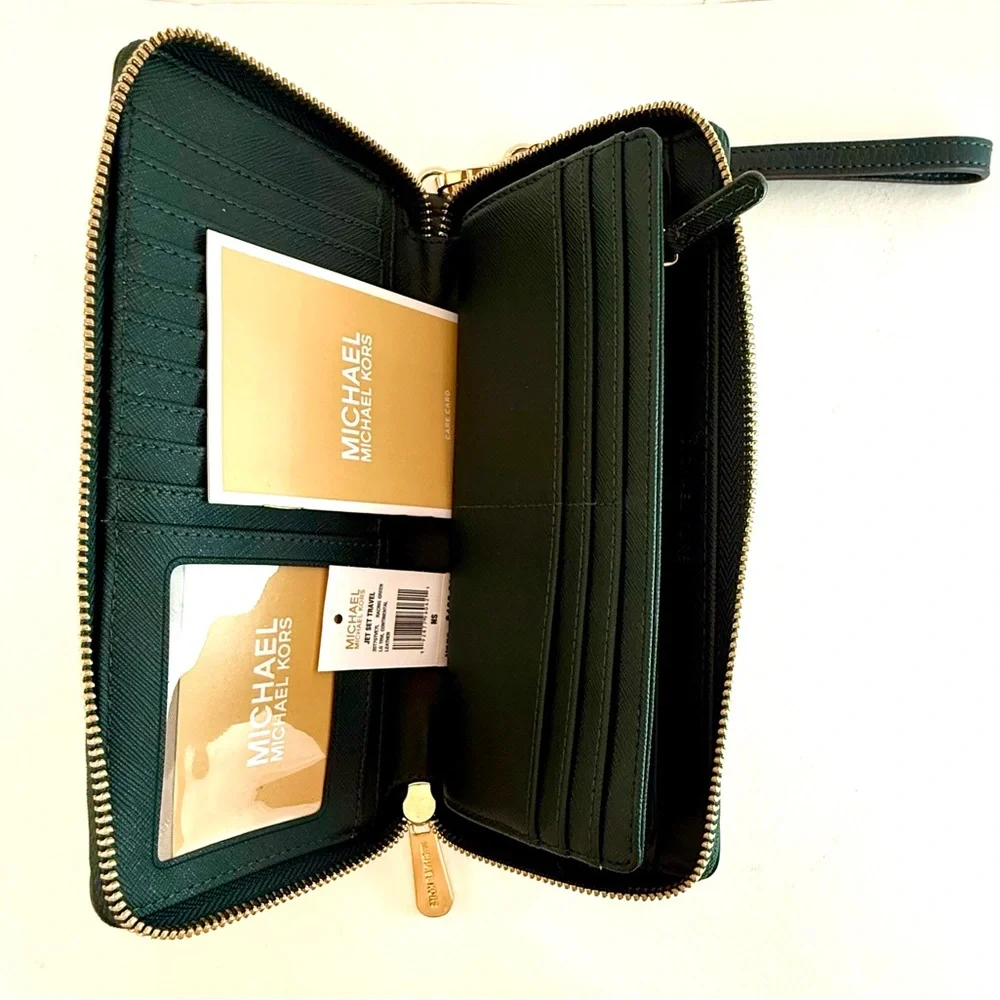 Michael Kors Dark Green Leather Wristlet Wallet - Picture 4 of 7